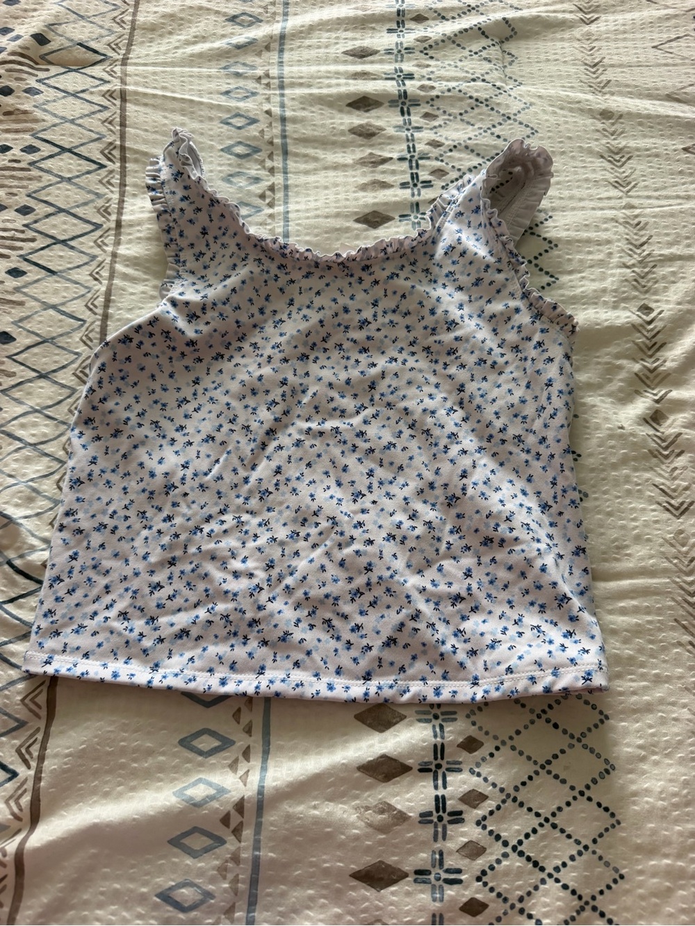 Yogalicious White Tank Top and Skort with Small Blue Floral Print